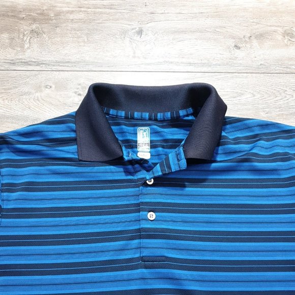 PGA Tour Mens Large Short Sleeve Shirt Polo Airflux Sport Golf Athletic Blue - Picture 2 of 8